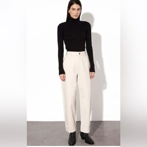 Mara Hoffman Gia Pants Women’s 10 High Rise Denim Jeans $395 wide leg cream